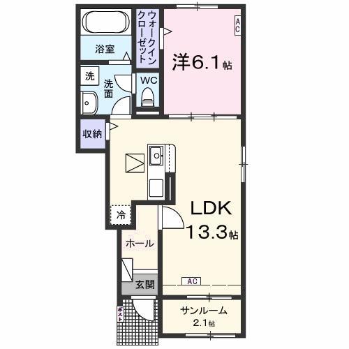 ベルカーナ 福(1LDK/1階)の間取り写真