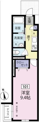 アミュレット(1K/1階)の間取り写真