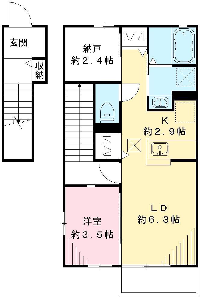 ラ・フォンテーヌ B(1SLDK/2階)の間取り写真