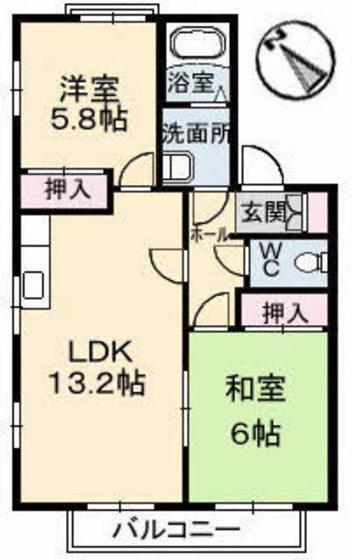 ディアス戸坂新町A棟(2LDK/1階)の間取り写真