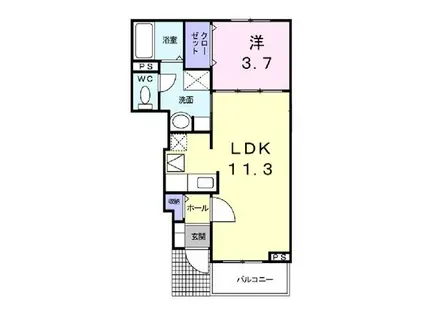 ルミナーレ B棟(1LDK/1階)の間取り写真