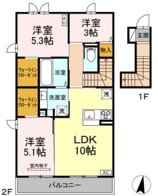 トリシア中條 B(3LDK/2階)の間取り写真
