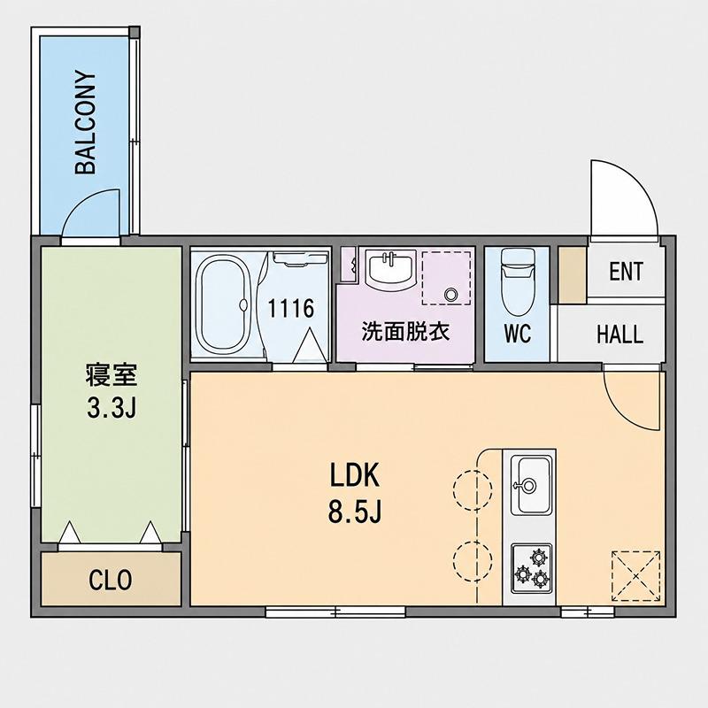 KASTALIA長栄寺(1LDK/1階)の間取り写真
