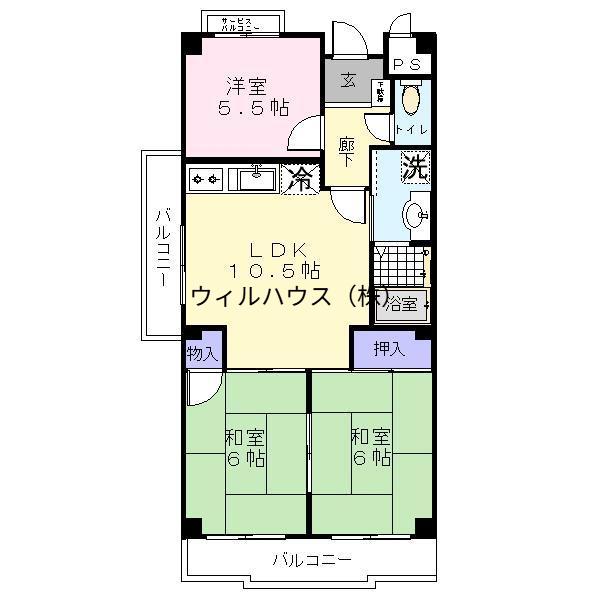 リバーサイド浅香パレス(3LDK/1階)の間取り写真