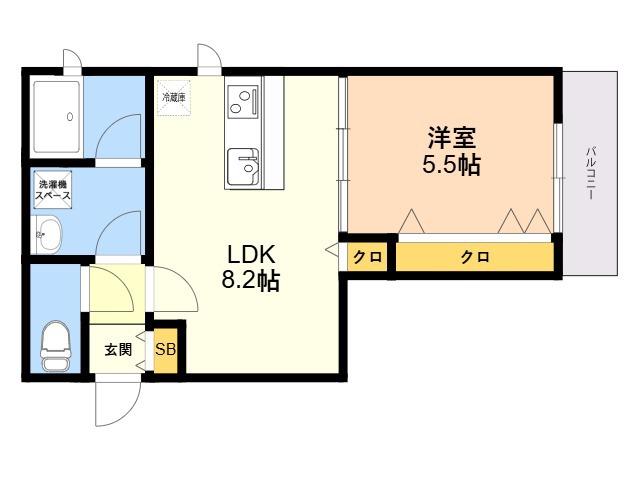 LIVELAMD上古賀(1LDK/2階)の間取り写真