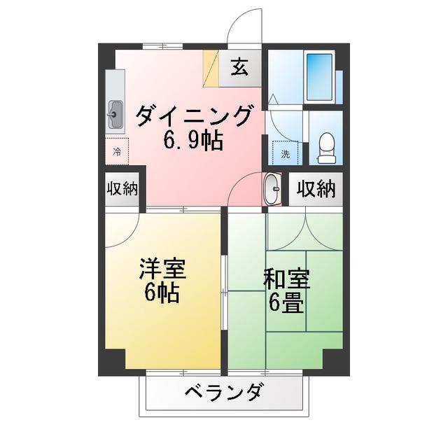ニューシティヤスダ A(2DK/2階)の間取り写真