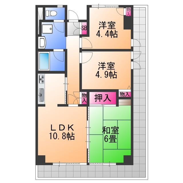 サバービア岸和田(3LDK/7階)の間取り写真
