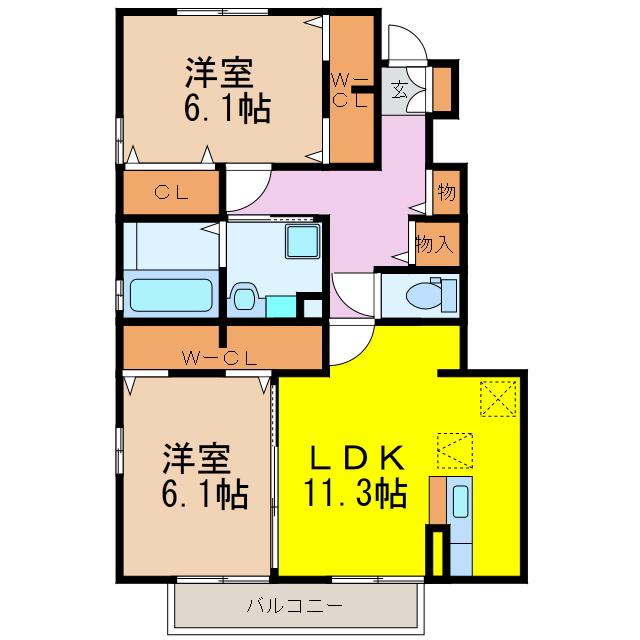 ルピナアサイ(2LDK/1階)の間取り写真