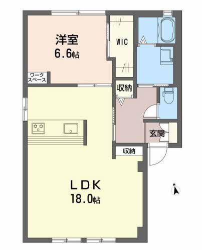 ノースウィング保免 B棟(1LDK/1階)の間取り写真