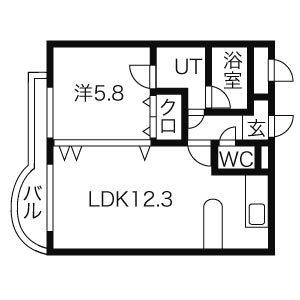 サントアリオデ新札幌(1LDK/1階)の間取り写真