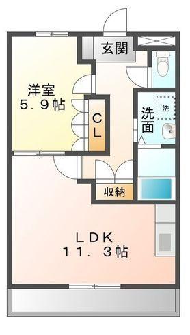 プリムヴェール(1LDK/1階)の間取り写真