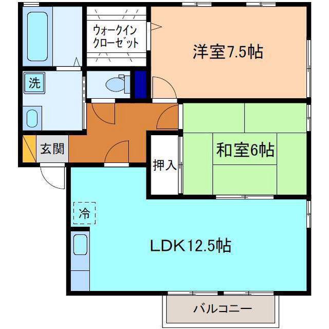 パルファンドゥソア(2LDK/2階)の間取り写真