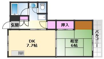 くすの木団地1棟(1LDK/4階)の間取り写真