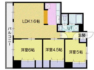 ターミナルハイツ大谷地(3LDK/5階)の間取り写真