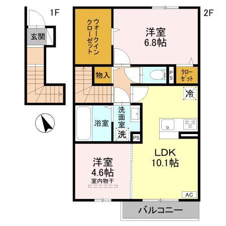 D-ROOM 天が岡(2LDK/2階)の間取り写真