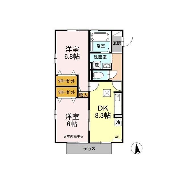 D-ROOM アンジェリーナ(2DK/1階)の間取り写真