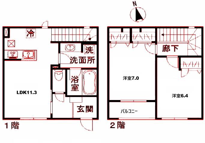 リバーサイドO.M(2LDK/1階)の間取り写真