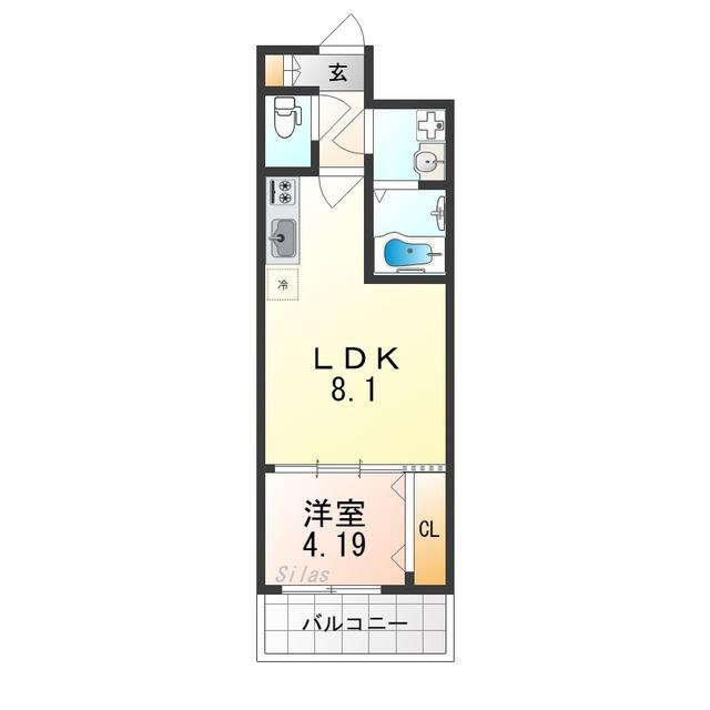 ATLAS加賀屋(1LDK/8階)の間取り写真