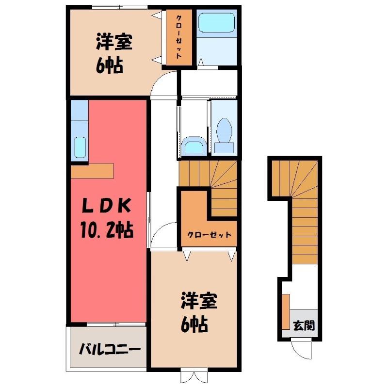 セレストブルー(2LDK/2階)の間取り写真