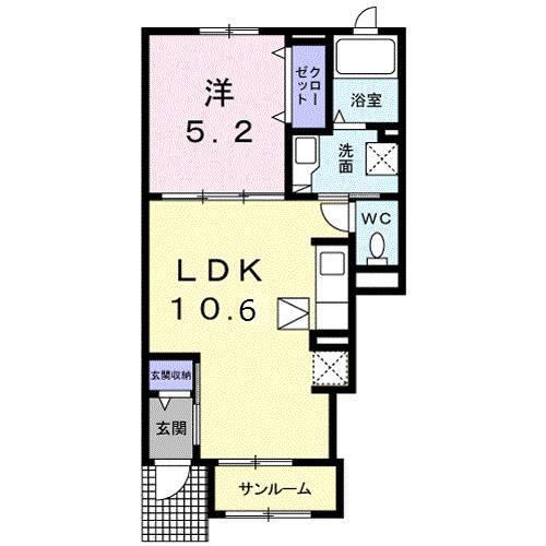 メナージュ・ユニ(1LDK/1階)の間取り写真