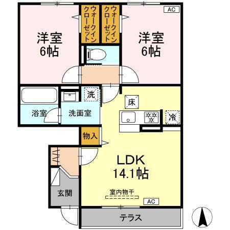 ミモザ・ヴェルデ(2LDK/1階)の間取り写真