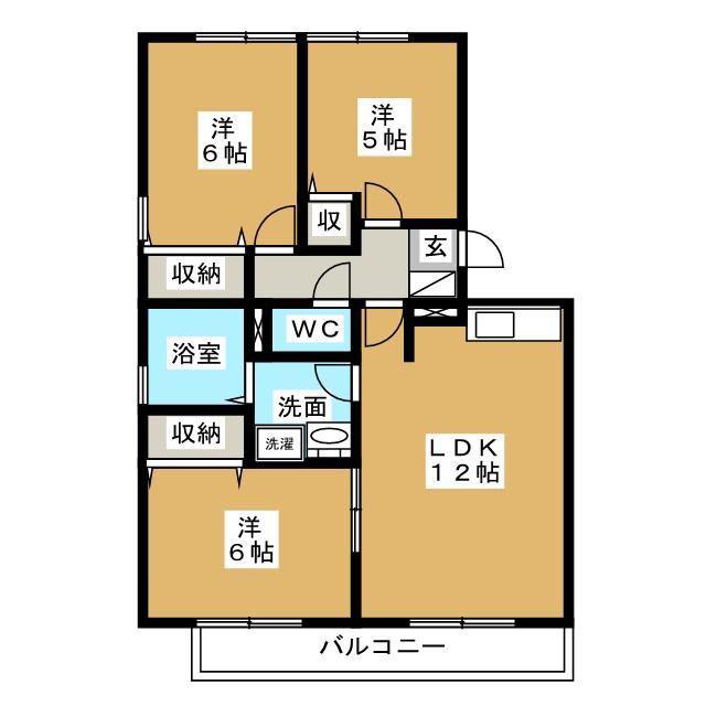 リビングタウン堀之内B棟(3LDK/1階)の間取り写真