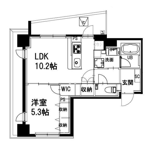 市ヶ谷仲之町ヒルズ ウイングサウス棟(1LDK/5階)の間取り写真