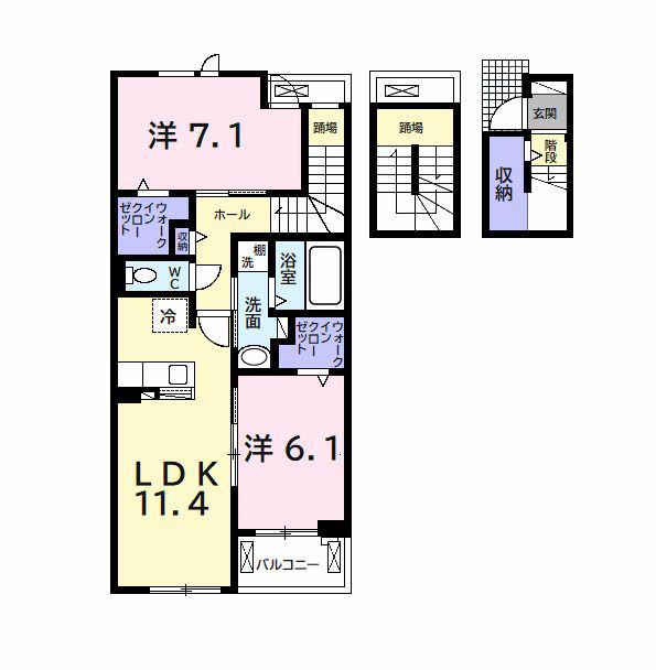 ベルウッド I(2LDK/3階)の間取り写真