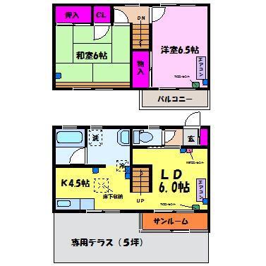 クローネ下赤江(2LDK/1階)の間取り写真