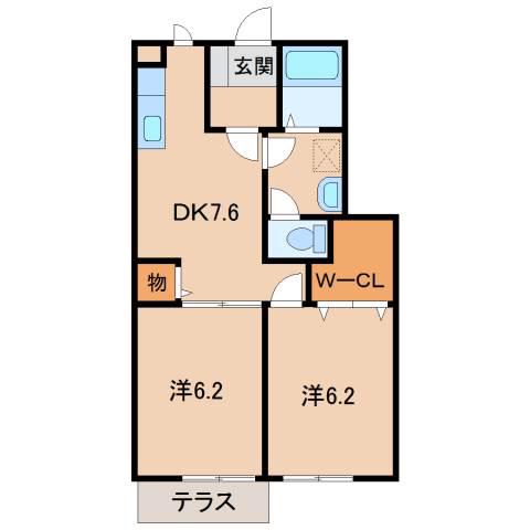 サンセール神前(2DK/1階)の間取り写真