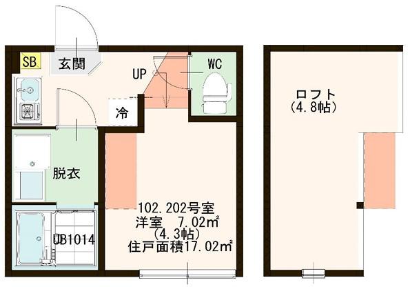 ハーモニーテラス宝町(1K/2階)の間取り写真