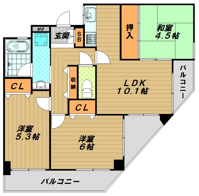ワコーレベルセゾン須磨海岸(3LDK/4階)の間取り写真