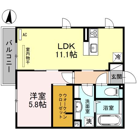 サンドミール高瀬(1LDK/2階)の間取り写真