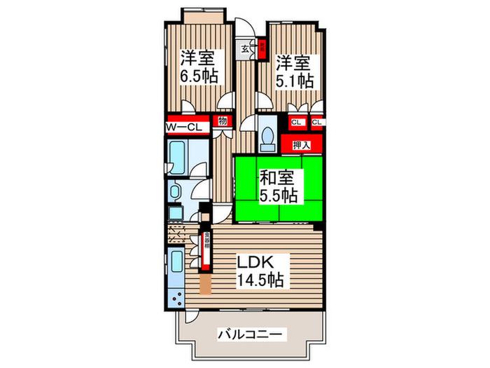 サンクレイドル南浦和コンフラット(3LDK/5階)の間取り写真