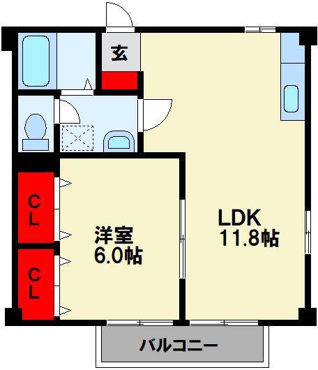 エスポワール築城B(1LDK/2階)の間取り写真