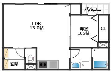 Wウィステリア博多(1LDK/2階)の間取り写真