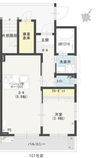 M.S.K.工房(1DK/1階)の間取り写真
