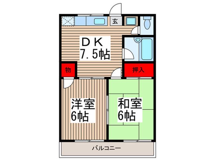 ピースファルハイツ(2DK/1階)の間取り写真