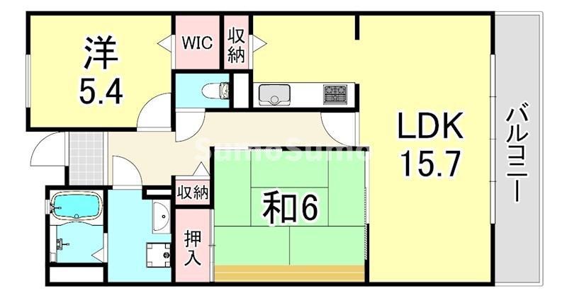 UR西宮マリナパークシティ丘のある街 8号棟(2LDK/2階)の間取り写真