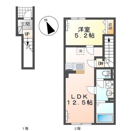 大槻町原田アパート(1LDK/2階)の間取り写真