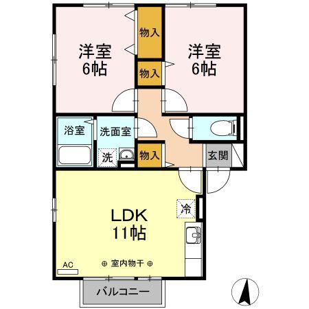 アバンティーヌ淵野辺A(2LDK/2階)の間取り写真