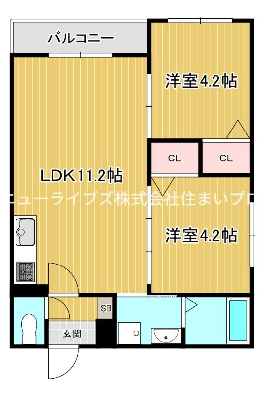 ティオ寝屋川市駅(2LDK/1階)の間取り写真