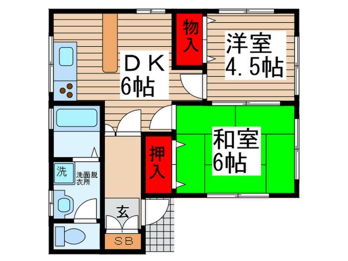ハウス野城(2DK/1階)の間取り写真