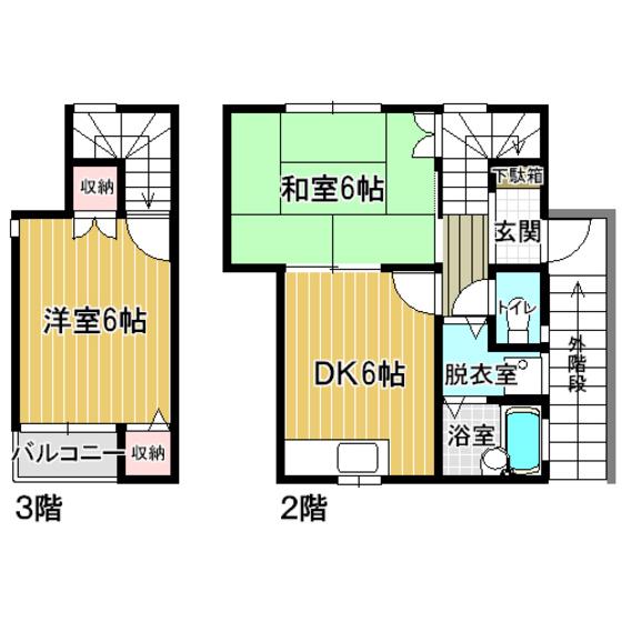 メゾネートKM(2DK/2階)の間取り写真
