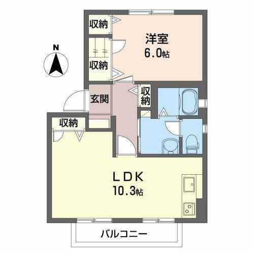ハイツデュオA棟・B棟(1LDK/2階)の間取り写真