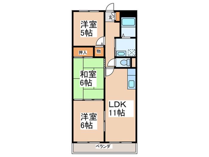 ウィンコート都府楼(3LDK/5階)の間取り写真