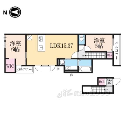 ベルリード聚楽廻(2LDK/2階)の間取り写真