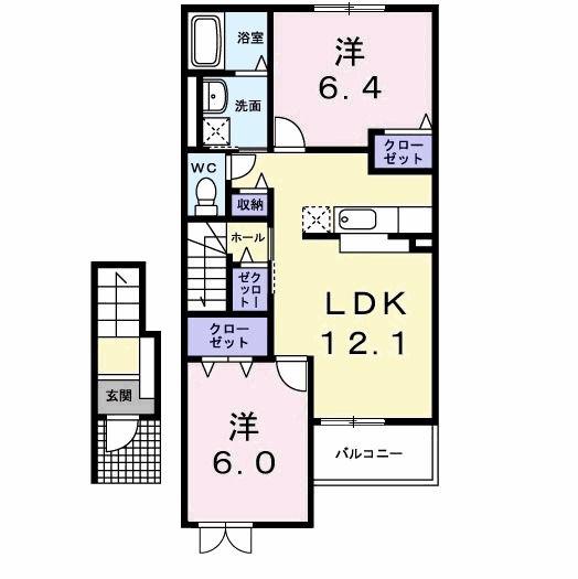 ノートルヴィルD(2LDK/2階)の間取り写真