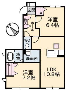 シャーメゾン坪生南(2LDK/1階)の間取り写真