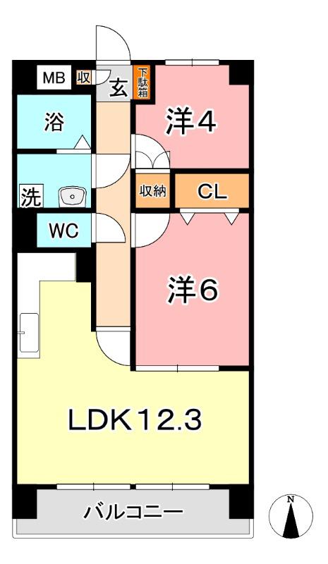 厚生町クラウンズマンション(2LDK/6階)の間取り写真